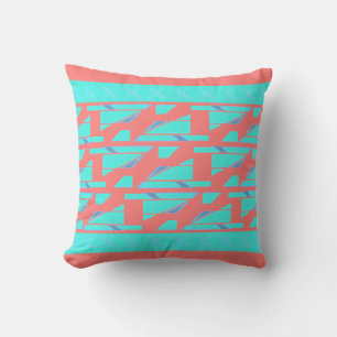 Aqua Salmon Bordered MCM Look Mosaic-achtig ontwer Kussen