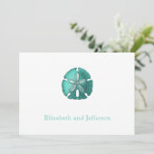 Aqua Sand Dollar Faire-part de mariage moderne (Debout devant)