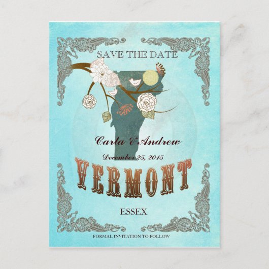 Aqua Save The Date - Carte du Vermont avec de beau (Devant)