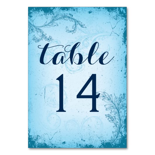 aqua scroll leaf trouwtafel nummer kaart (Voorkant)