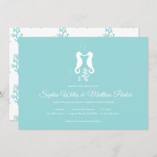 Aqua Seahorse Beach Wedding Invitation Kaart