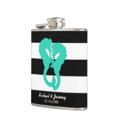 Aqua Seapaarden op Stripes Couple's Personalized Heupfles (Links)