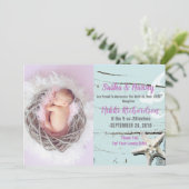 aqua seashell beach Baby Faire-part de naissance p (Debout devant)