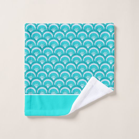 Aqua Seashell Shell Turquoise Tropical Moderne (Gant de toilette)
