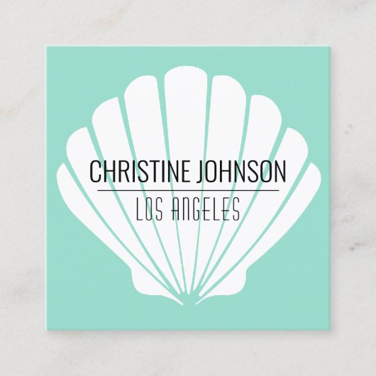 aqua seashell square visitekaartje (Voorkant)