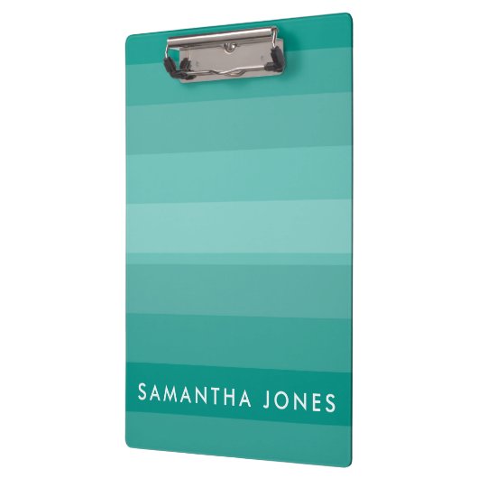 Aqua Shades Ombre Simple Stripe Personaliseer naam Klembord (Links)