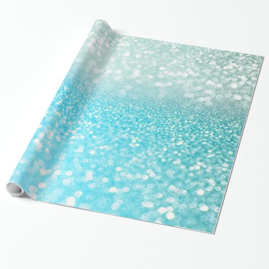 Aqua Silver Beach Blue Summer Glitter Gradient Cadeaupapier (Uitgerold)