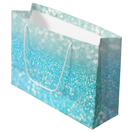 Aqua Silver Beach Blue Summer Glitter Gradient Large Cadeauzakje (Voorkant Gekanteld)