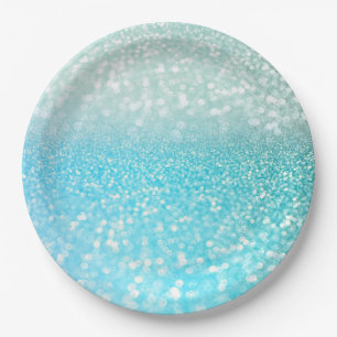 Aqua Silver Beach Blue Summer Glitter Gradient Papieren Bordje