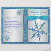 Aqua Silver Blue Snowflakes Programme Quinceañera (Devant)