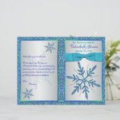 Aqua Silver Blue Snowflakes Programme Quinceañera (Debout devant)