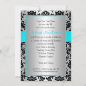 Aqua, Silver en Black Damask Sweet 16 Uitnodiging (Achterkant)