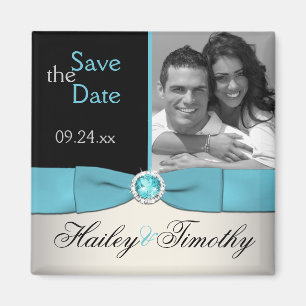 Aqua, Silver en Black Save the Date Photo Magnet Magneet