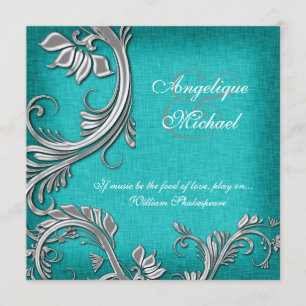 Aqua Silver Floral bruiloft verloving Kaart