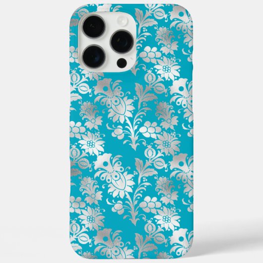 Aqua Silver Floral Case-Mate iPhone Case (Achterkant)