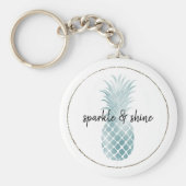 Aqua Silver Glam Glitz Ananas Sleutelhanger (Voorkant)