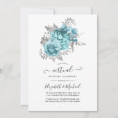 Aqua & Silver  Shabby Rozen Virtual Wedding Kaart (Voorkant)