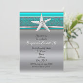Aqua & Silver Starfish Plage Sweet 16 Invitations (Debout devant)