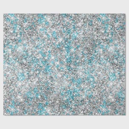Aqua Silver Unicorn Glitter Sparkle Cadeaupapier (Vlak)