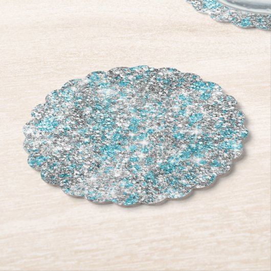 Aqua Silver Unicorn Glitter Sparkle Kartonnen Onderzetters (Gekanteld)