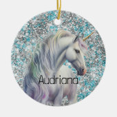 Aqua Silver Unicorn Glitter Sparkle Keramisch Ornament (Voorkant)