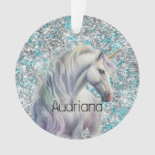 Aqua Silver Unicorn Glitter Sparkle Ornament (voorkant)