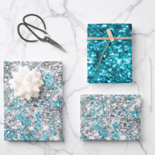 Aqua Silver Unicorn Glitter Sparkle Verjaardag Inpakpapier Vel