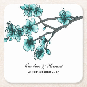 Aqua Simple Cherry Blossom Paper Onderzetters