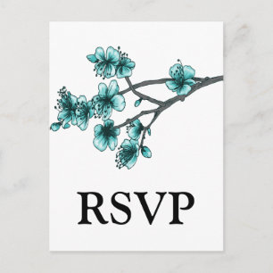 Aqua Simple Cherry Blossom RSVP Briefkaart