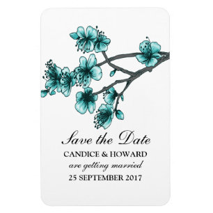 Aqua Simple Cherry Blossom Save the Date Magneet