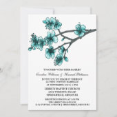Aqua Simple Cherry Blossom Wedding Invite Kaart (Voorkant)