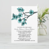 Aqua Simple Cherry Blossom Wedding Invite Kaart (Staand voorkant)