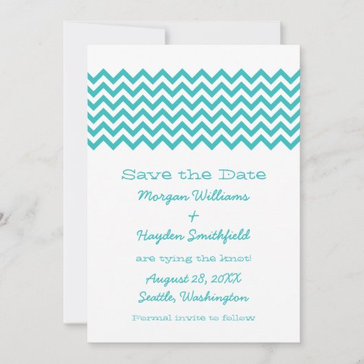 Aqua Simple Chevron Save the Date Invite (Voorkant)