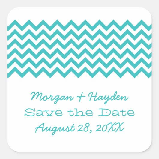 Aqua Simple Chevron Save the Date Stickers (Devant)