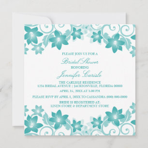 Aqua Simple Floral Fête des mariées Invitation