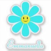 Aqua Smiling Daisy gepersonaliseerd Sticker (Voorkant)