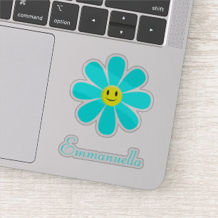Aqua Smiling Daisy Personalized Sticker