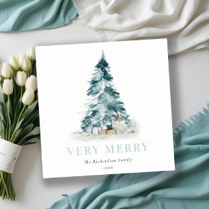 Aqua Sneeuw Waterverf Pijnboom Kerstboom Cadeaus  Feestdagenkaart