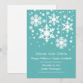 Aqua Snowflakes and Stars Save the Date Invitation (Devant / Derrière)