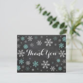 Aqua Snowflakes Winter Chalkboard Carte de remerci (Debout devant)