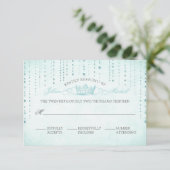 Aqua Sparkles & Crown Fairytale Wedding RSVP Card (Staand voorkant)