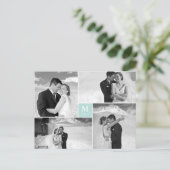 Aqua Square Monogram 4 Foto Weddenschap Hartelijk Briefkaart (Staand voorkant)