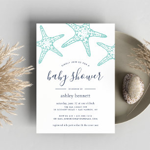 Aqua Starfish Baby shower Invitation Kaart