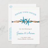 Aqua Starfish en Rope slaan de datum op Aankondigingskaart (Voorkant / Achterkant)