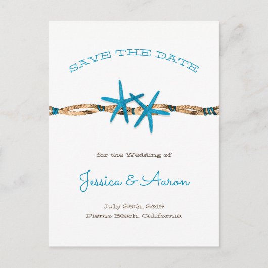 Aqua Starfish en Rope slaan de datum op Aankondigingskaart (Voorkant)
