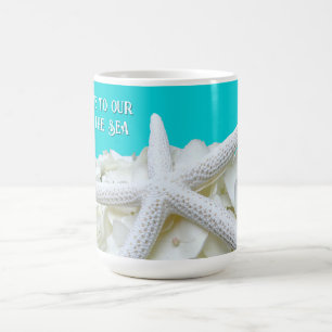 Aqua Starfish Floral Beach House Mug personnalisé