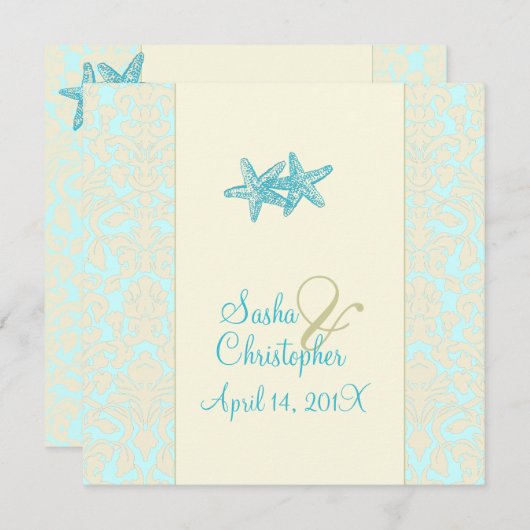 AQUA STARFISH+MARIAGE DAMASSÉ INVITATIONS (Devant / Derrière)