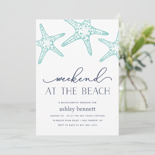 Aqua Starfish | Weekendje op het strand uitnodigin Kaart (Staand voorkant)