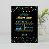 Aqua Stars Bar Bat mitzvah Invitation Gold Foil (Debout devant)