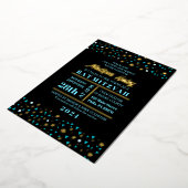 Aqua Stars Bar Bat mitzvah Invitation Gold Foil (Rotation)